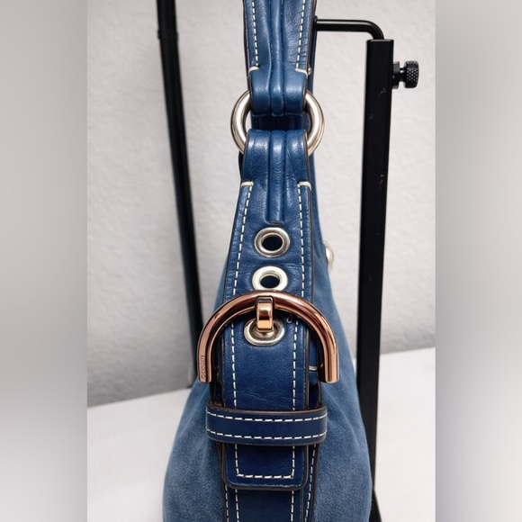 Coach SoHo Hobo Shoulder Bag Blue Suede w/fringe tassel Vintage 2005 style #8A14 - Picture 4 of 14